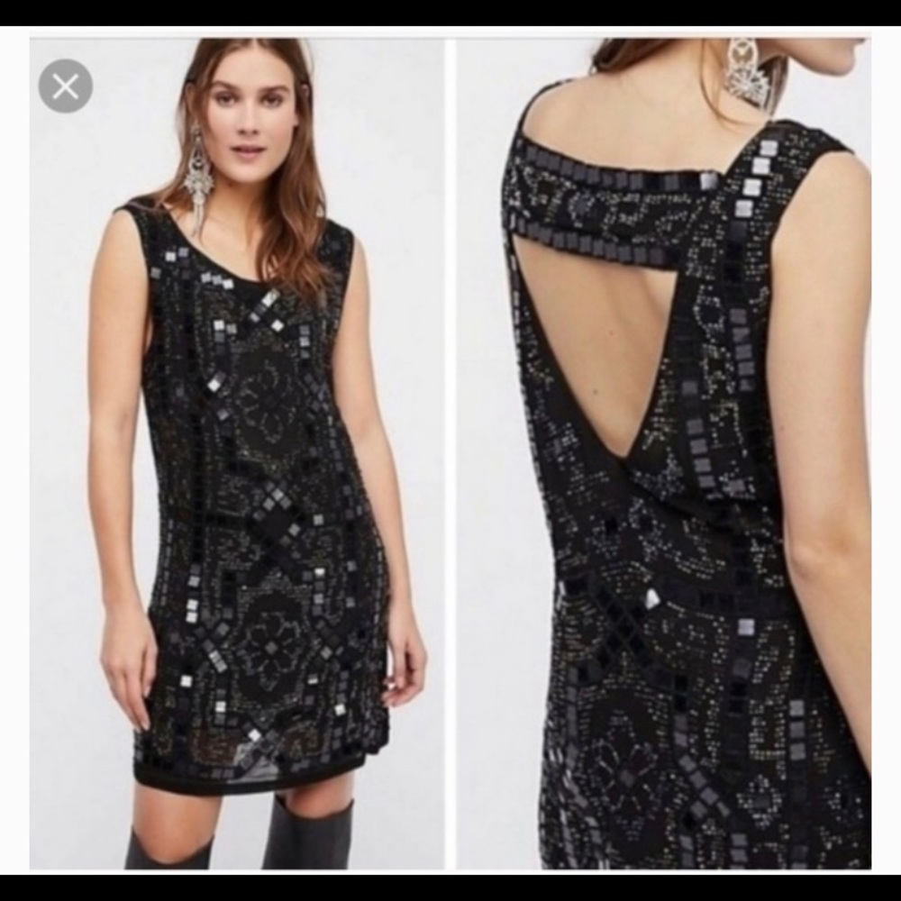 Free People Speak Easy Black Beaded Dress Size 0
